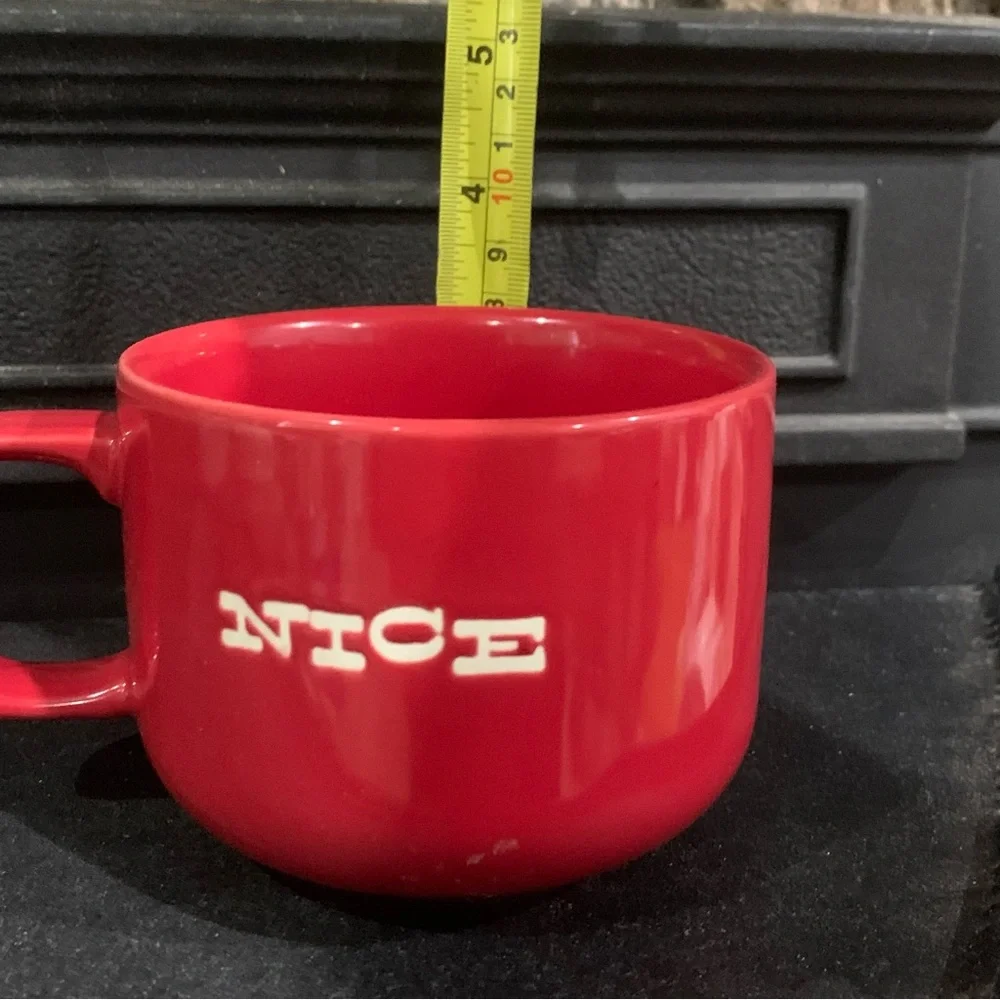 Crate & Barrel Naughty Nice Large Christmas Ceramic Mug Cup Red Brand New